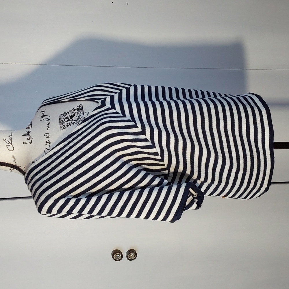 Philosophy| Womens Blue White Striped Top V Neckline Mod Trendy Nautical Sz.MP